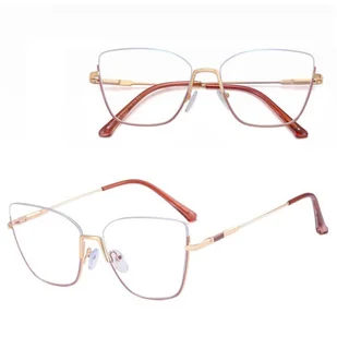 Damskie okulary półramki kocie zerówki do komputera BLUE LIGHT 25142C Złoty/Brudy Róż - Okulary korekcyjne, oprawki, szkła - miniaturka - grafika 1