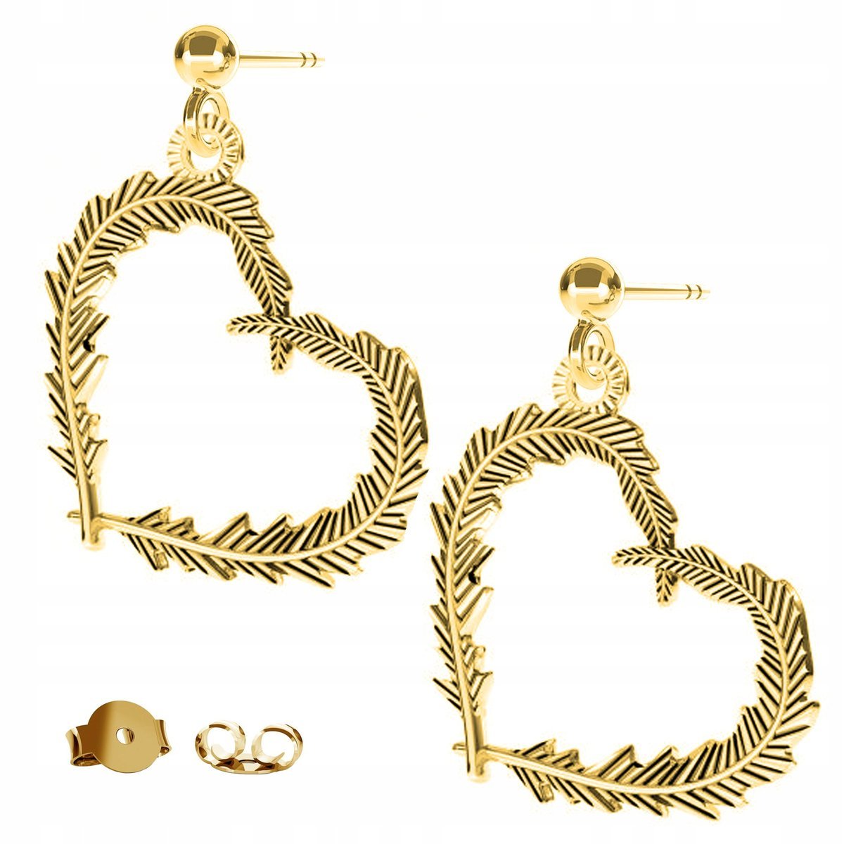 Kolczyki złote Serce Pióro Serduszko 925