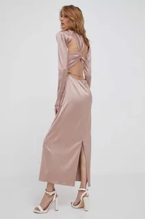 Sukienki - Calvin Klein sukienka kolor beżowy maxi rozkloszowana - grafika 1