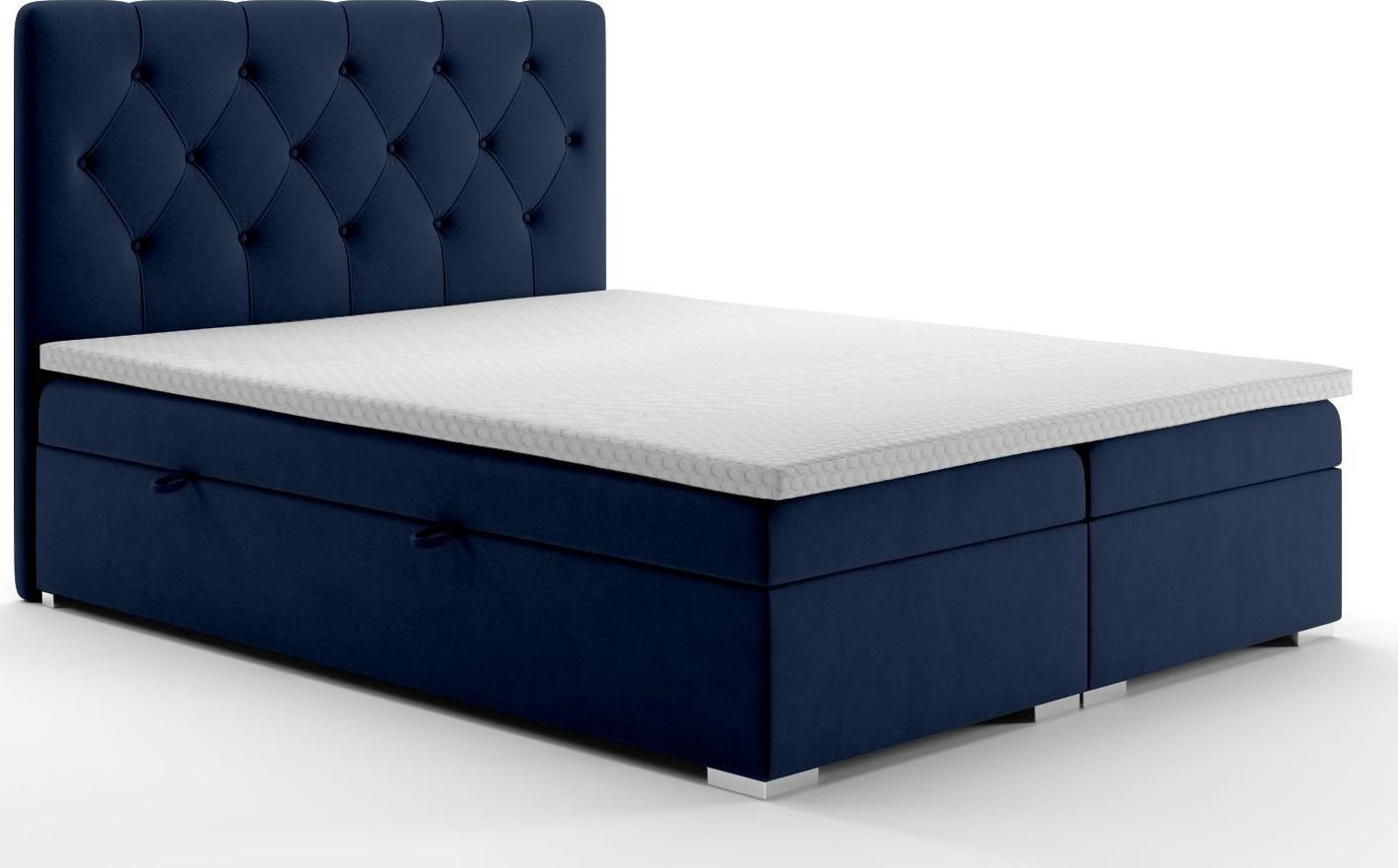 LAVERTO Łóżko kontynentalne INTENSO 160x200 granatowe velvet z pojemnikiem