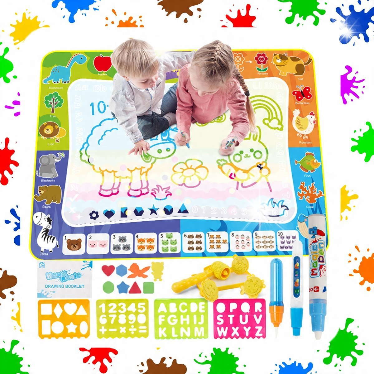 MATA WODNA DO MALOWANIA RYSOWANIA 120x90 PIECZĄTKI FORMY PISAKI ZESTAW XXL