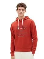 Bluzy męskie - TOM TAILOR Męska bluza z kapturem z nadrukiem, 14302-Velvet Red, S - miniaturka - grafika 1