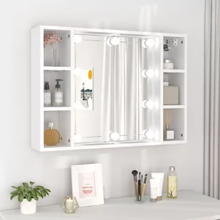 Lumarko Szafka z lustrem i oświetleniem LED, biała, 76x15x55 cm - Toaletki - miniaturka - grafika 1