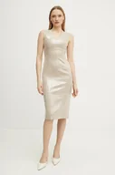 Sukienki - Silvian Heach sukienka z domieszką lnu PORIM kolor beżowy midi dopasowana CVP25088VE - miniaturka - grafika 1