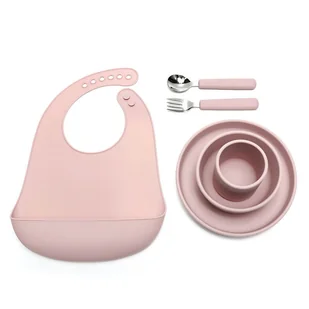 Zestaw Naczyń Silikonowych [Kolor Jasnoróżowy] - Zestawy naczyń dla dzieci - miniaturka - grafika 1