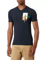 Koszulki męskie - Armani Exchange Męski t-shirt z nadrukiem z nadrukiem, slim fit, rozciągliwa bawełna, niebieski, XS - miniaturka - grafika 1