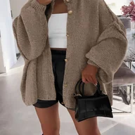 Swetry damskie - TEMU Elegancki Damski Sweter-Płaszcz Oversize - Beżowy z Zamkami w Odcieniu Miedzi, Miękkie Brązowo-Beże Tunicowe na Jesien/Zimą do Stylizacji Casual - miniaturka - grafika 1