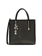 Torebki damskie - Czarna torebka z brelokiem zdobiona srebrnymi dżetami - miniaturka - grafika 1