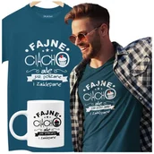 Koszulki męskie - Koszulka dla Chłopaka w zestawie z kubkiem z nadrukiem FAJNE CIACHO, ALE JUŻ POLIZANE I ZAKLEPANE KOLOR PETROL BLUE - miniaturka - grafika 1