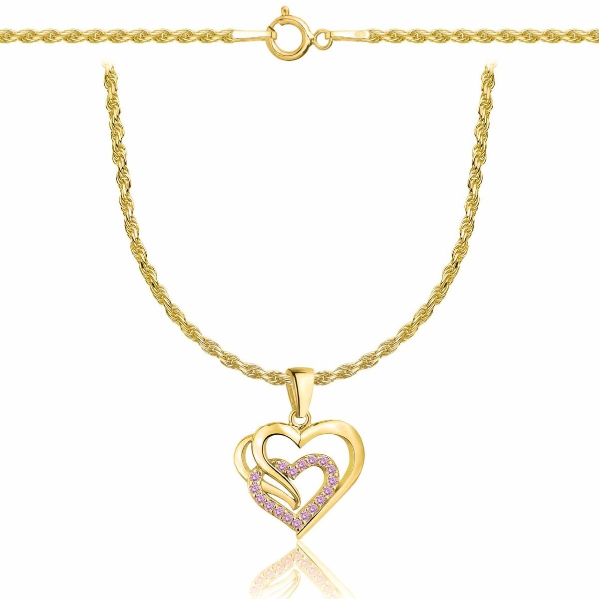 OPRAVA POZŁACANY SREBRNY NASZYJNIK KORDEL SERCE Z CYRKONIAMI 925 585- 1,6MM 55cm