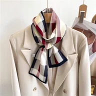 Krawaty i muchy męskie - SZALICZEK z nadrukiem damska długa CHUSTKA elegancka APASZKA jak krawat - miniaturka - grafika 1