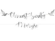 Dekoracje sali - Baner z napisem Chrzest Święty srebrny + imię - miniaturka - grafika 1