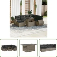 Sofy ogrodowe - The Living Store 8-częściowa sofa ogrodowa z poduszkami z szarego polirattanu - miniaturka - grafika 1
