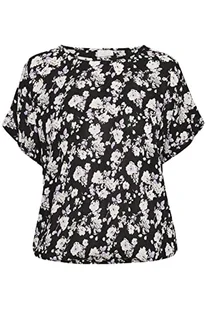 KAFFE Damska koszulka z nadrukiem KAFFE Wing Sleeves, Black-Chalk/fioletowy kwiat, 34 - Koszulki i topy damskie - miniaturka - grafika 1