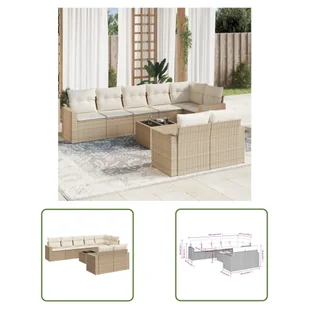 The Living Store 9-cz. zestaw mebli ogrodowych z poduszkami - beżowy - polirattan - Sofa Ogrodowa - Sofy ogrodowe - miniaturka - grafika 1