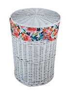 Kosze na bieliznę - Kosz na pranie Kosz na pranie Skrzynia na pranie Wiklinowy biały Pokrywa kwiaty Pokrywa D.39 H.55 - miniaturka - grafika 1