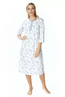 Koszule damskie - Bawełniana biała koszula nocna damska Helena : Kolor - Niebieski + Druk, Rozmiar - 50 - miniaturka - grafika 1