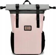 Plecaki szkolne i tornistry - PLECAK MIEJSKI SZKOLNY LAPTOP 17" PORT USB WODOODPORNY KEKOUR RÓŻOWO SZARY - miniaturka - grafika 1