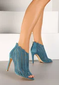 Sandały damskie - Niebieskie Sandały Vices na Szpilce z Ażurową Cholewką Selmira - miniaturka - grafika 1