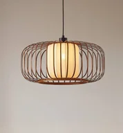 Lampy sufitowe - Lampa wisząca Davella Lindby, możliwość ściemniania, ciemne drewno, salon / jadalnia, bambus, skandynawski - miniaturka - grafika 1