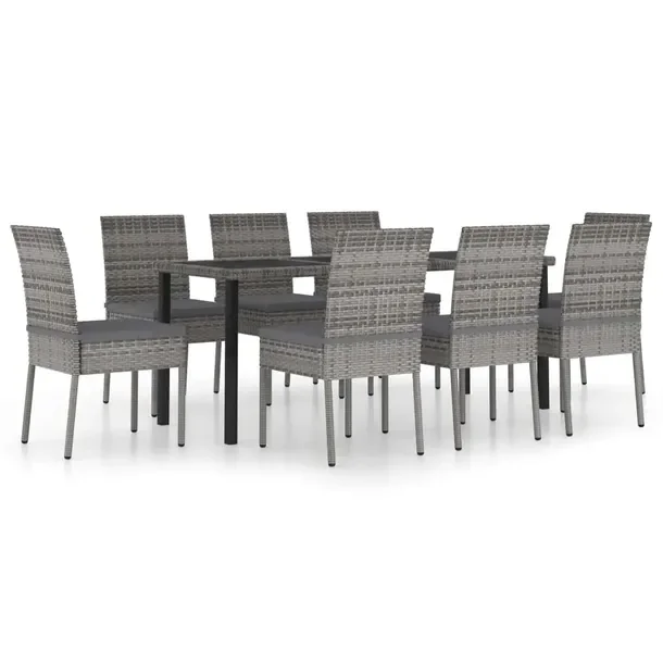 Zestaw ogrodowy z polirattanu i stali, szaro-czarny, 180x70x73 cm, 8 krzese