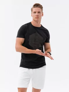Koszulki męskie - T-shirt męski bawełniany z nadrukiem - czarny V2 S1753 - grafika 1