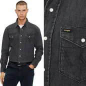Koszule męskie - Wrangler 27MW MEN'S WESTERN SHIRT Black Jack czarna koszula jeansowa M - miniaturka - grafika 1