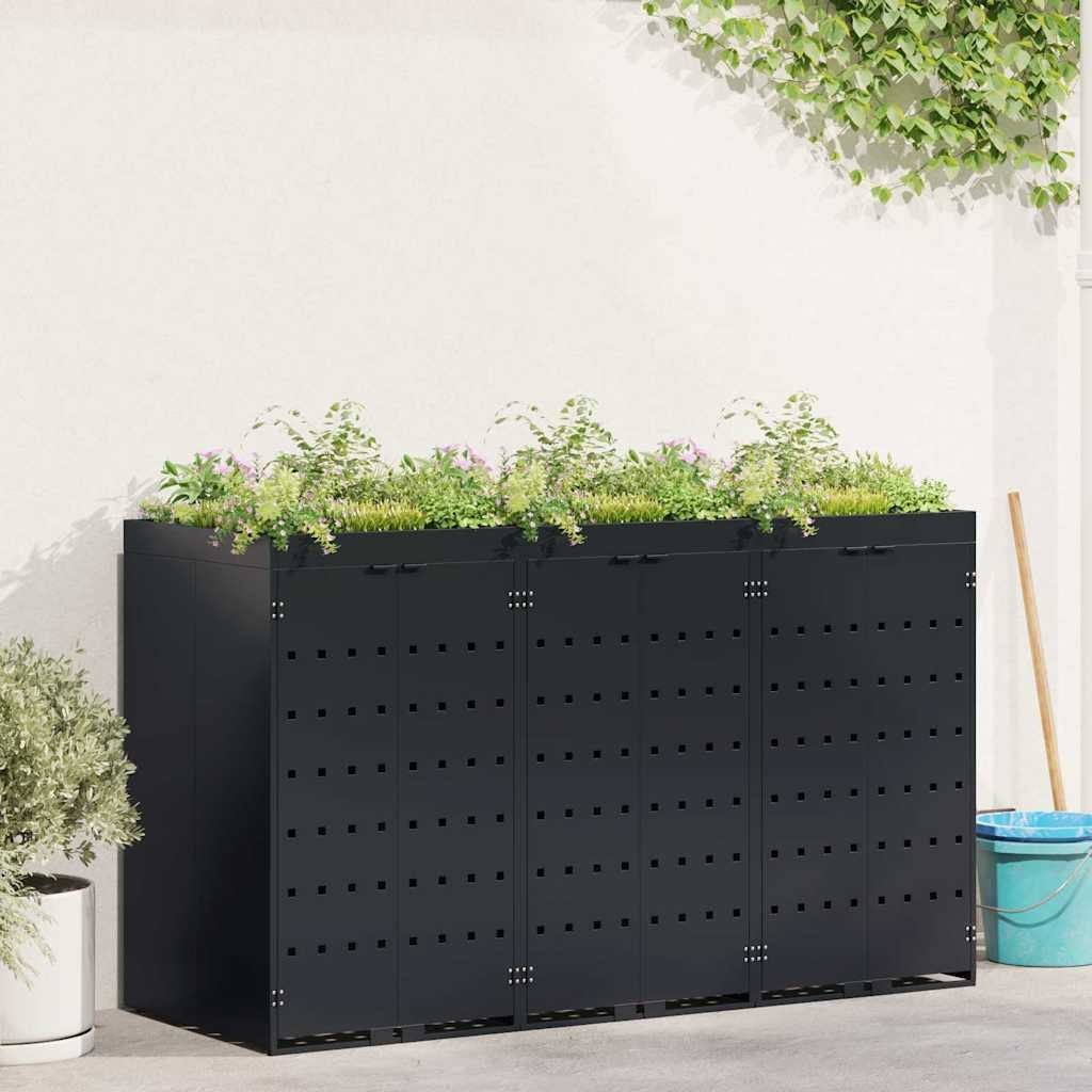 vidaXL Przechowalnia na 3 kosze na odpady Czarny 204 x 77,5 x 121,5 cm