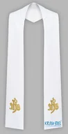 Szaty liturgiczne - Biała stuła haftowana - szeroka jednostronna Wzór IHS - miniaturka - grafika 1