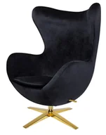 Fotele - King Home Fotel EGG SZEROKI VELVET GOLD czarny.50 - welur, podstawa złota HE-066.HM8.50.G [9371269] - miniaturka - grafika 1