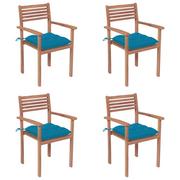 Fotele i krzesła ogrodowe - vidaXL Krzesła ogrodowe, 4 szt., jasnoniebieskie poduszki, tekowe - miniaturka - grafika 1