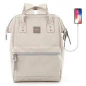 Plecaki - Beżowy plecak miejski z portem USB zawieszony na regulowanych szelkach - Himawari - miniaturka - grafika 1