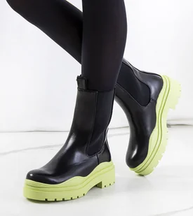 Czarne botki z zieloną podeszwą Nester-38 - Botki damskie - miniaturka - grafika 1