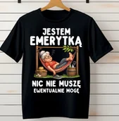 Koszulki i topy damskie - Czarna Koszulka dla emerytki -JESTEM EMERYTKĄ NIC NIE MUSZĘ EWENTUALNIE MOGĘ - miniaturka - grafika 1