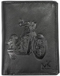 Portfel Męski Skórzany MONEY KEPPE Duży Pionowy Bez Zapięcia Dwa Skrzydełka CC5601-4 RFID ,,MOTOCYKL,, CZARNY 13 x 10 x 2 [cm] - Portfele - miniaturka - grafika 1
