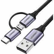 Kable USB - UGREEN Kabel 2w1 Usb Na Micro Usb I Typ-c 1M 2,4A - miniaturka - grafika 1