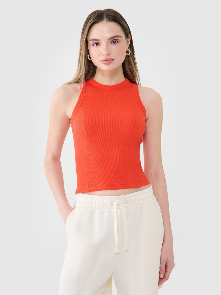 Top slim z prążkowanej dzianiny damski 4F 4FWSS25TSLEF119-62S Czerwony Roz. M