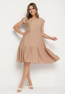Sukienki - Jasnobrązowa Wiskozowa Sukienka o Rozkloszowanym Kroju Lizena - miniaturka - grafika 1