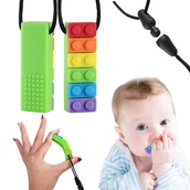 Gryzaki dla dzieci - Gryzak Logopedyczny Zabawka Sensoryczna Klocek Zielony Tył Naszyjnik - miniaturka - grafika 1