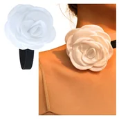 Naszyjniki - Naszyjnik Choker Czarny na Szyję z Dużym Białym Kwiatem Róży Regulowany - miniaturka - grafika 1