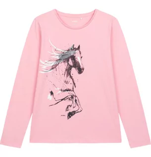 Bluzki damskie - Bluzka długi rękaw dziewczęca dziecięca bawełniana Koń w biegu Róż 134 Endo - grafika 1