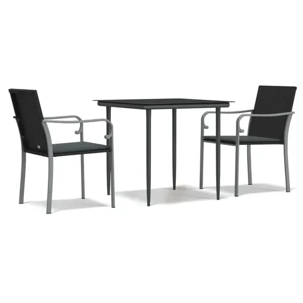 Zestaw Mebli Ogrodowych Rattan PE Czarny, Stół 80x80x74 cm, Krzesła 56x5