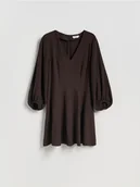 Sukienki - Reserved - Sukienka mini z dodatkiem lnu - brązowy - miniaturka - grafika 1
