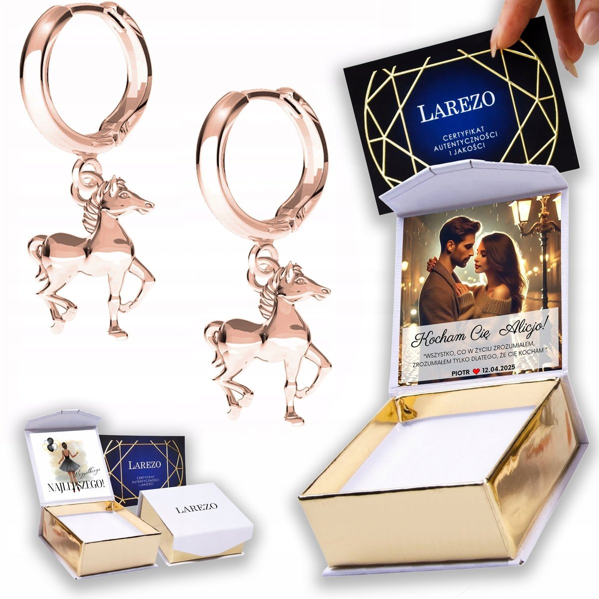 Kolczyki Pozłacane 925 z Koniami Konie na Biglach Kucyki Koniki NADRUK