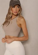 Koszulki i topy damskie - Beżowy Gładki Biustonosz Sportowy z Usztywnieniem Tosilia - miniaturka - grafika 1