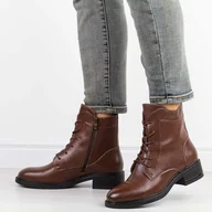 Botki damskie - Brązowe skórzane botki damskie Sergio Leone Bt760-S - miniaturka - grafika 1