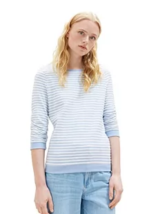 TOM TAILOR Denim Damska bluza z marszczonym rękawem i wzorem w paski, 34403-Midblue White Structure Stripe, XL - Bluzy damskie - miniaturka - grafika 1