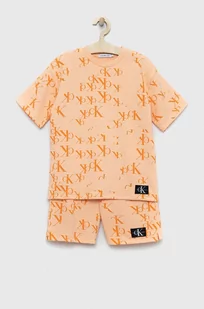 Calvin Klein Jeans komplet dziecięcy kolor pomarańczowy - Dresy i komplety dla dziewczynek - miniaturka - grafika 1