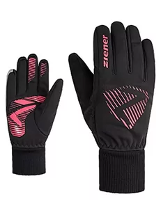 Ziener Dziecięce rękawiczki rowerowe Dommi na zimę, softshell, wiatroszczelne, z podszewką, czarne.neon pink, M - Rękawiczki - miniaturka - grafika 1