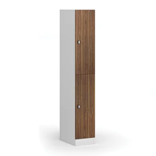 Szafka ubraniowa ze schowkami, 2 schowki, 1850 x 300 x 500 mm, zamek obrotowy, drzwi laminowane, orzech - Szafki biurowe - miniaturka - grafika 1